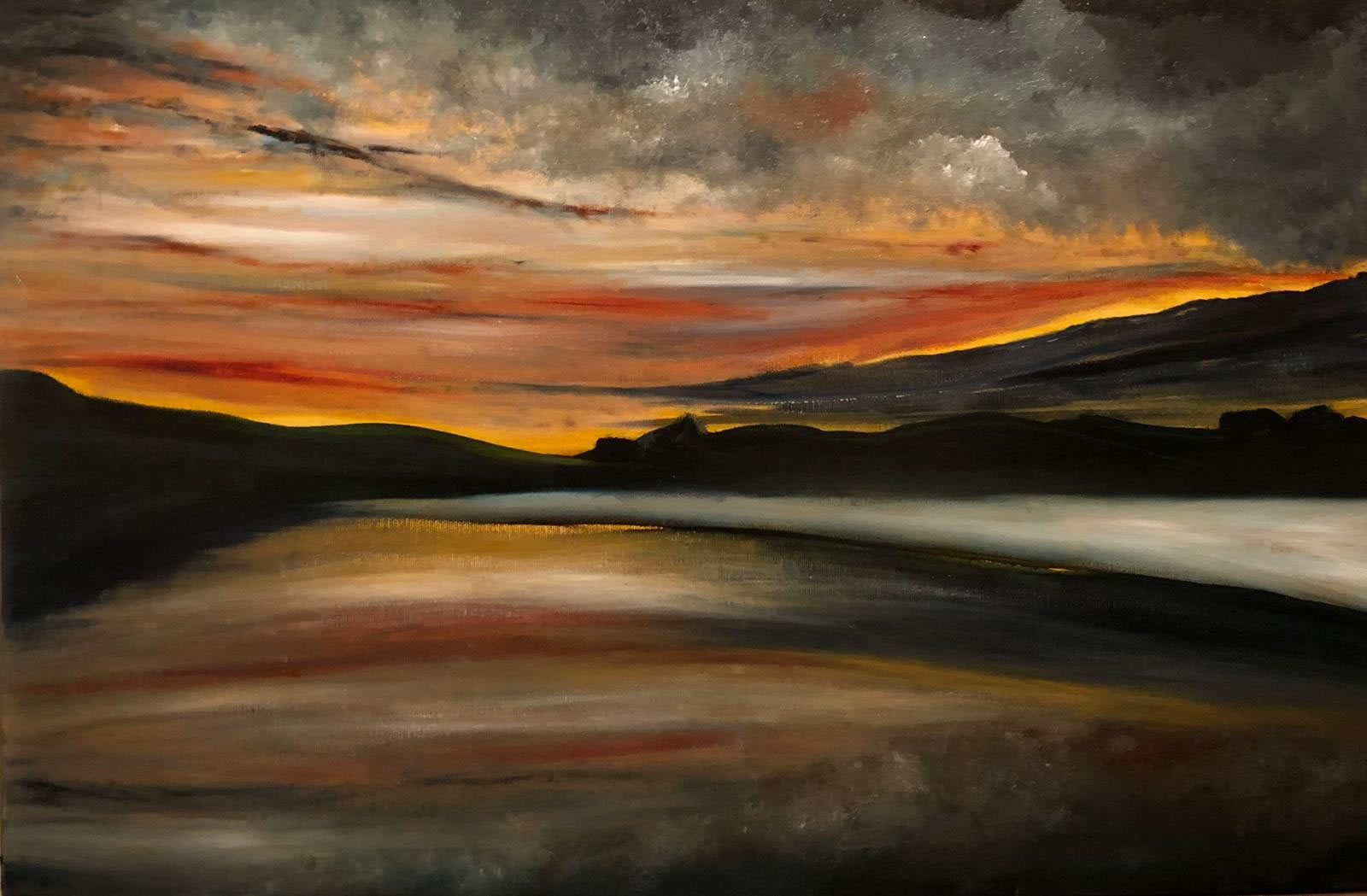 Sunset over pond in Red